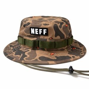 NEFF Camo Boonie Bucket Hat Adjustable Chin Strap Streetwear Fishing Hiking NWT